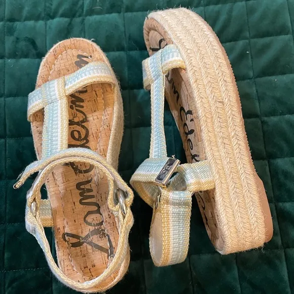 Sam Edelman Blue and Tan Platform sandals