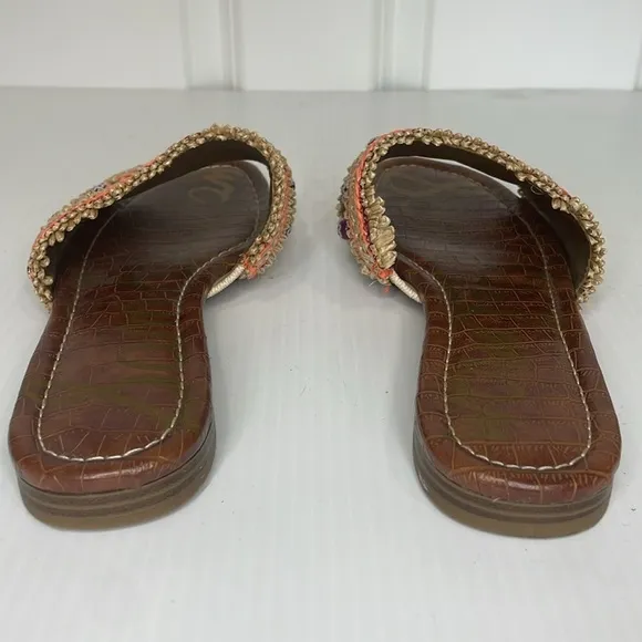 Sam Edelman Brandon Slide Sandals Size 9.5 Almond Sedona Orange Raffia Beads
