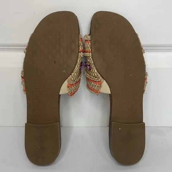 Sam Edelman Brandon Slide Sandals Size 9.5 Almond Sedona Orange Raffia Beads