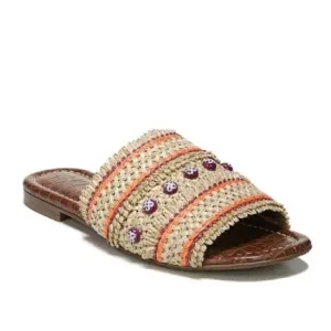 Sam Edelman Brandon Slide Sandals Size 9.5 Almond Sedona Orange Raffia Beads