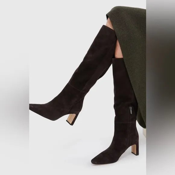 SAM EDELMAN Chocolate Brown Suede Sylvia Extended Wide Calf Boots sz 8.5 Wide
