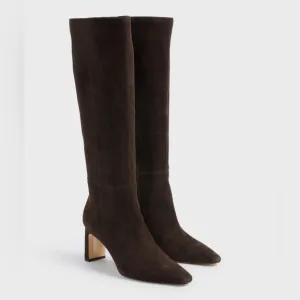 SAM EDELMAN Chocolate Brown Suede Sylvia Extended Wide Calf Boots sz 8.5 Wide