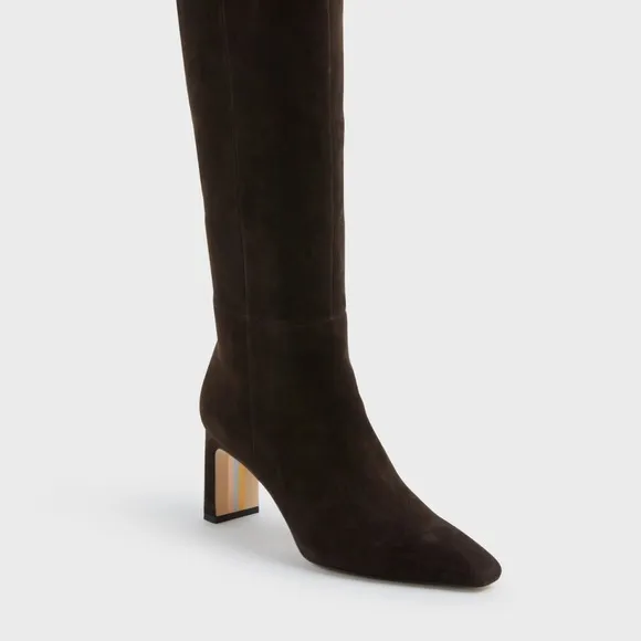 SAM EDELMAN Chocolate Brown Suede Sylvia Extended Wide Calf Boots sz 8.5 Wide