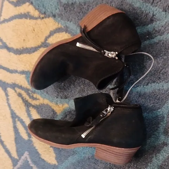 SAM EDELMAN Distressed Leather Dual Zipper Black Ankle Boots Size 6 NEW