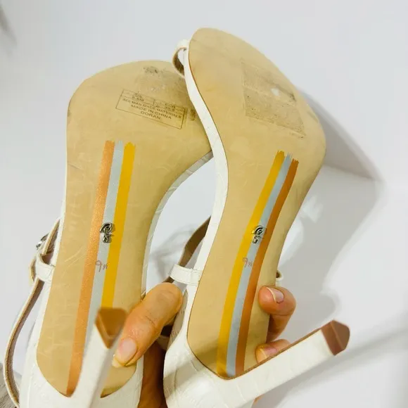 Sam Edelman High Heel Sandals 9.5 Strappy Croc Minimalist Wedding White Doran