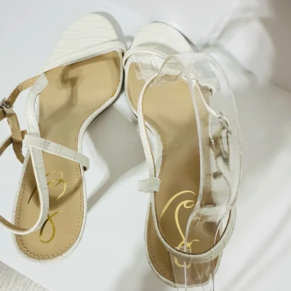 Sam Edelman High Heel Sandals 9.5 Strappy Croc Minimalist Wedding White Doran