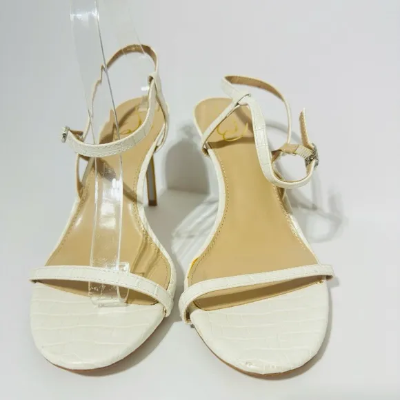 Sam Edelman High Heel Sandals 9.5 Strappy Croc Minimalist Wedding White Doran