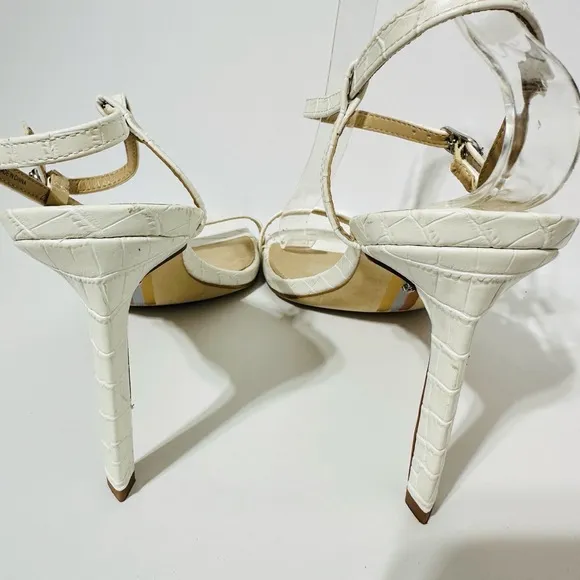 Sam Edelman High Heel Sandals 9.5 Strappy Croc Minimalist Wedding White Doran