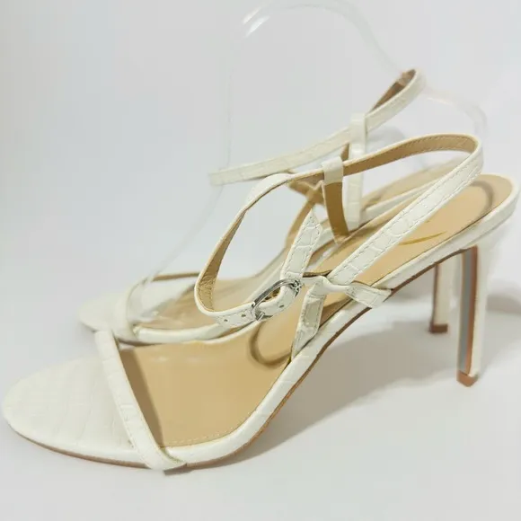 Sam Edelman High Heel Sandals 9.5 Strappy Croc Minimalist Wedding White Doran