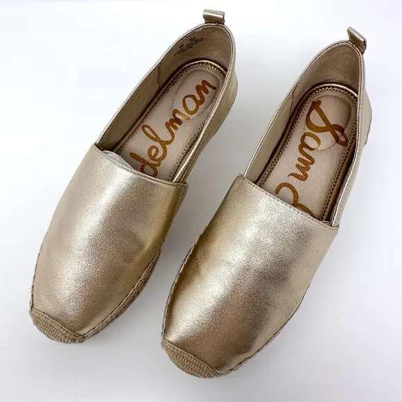 Sam Edelman Khloe Women Gold Metallic Espadrille Flat