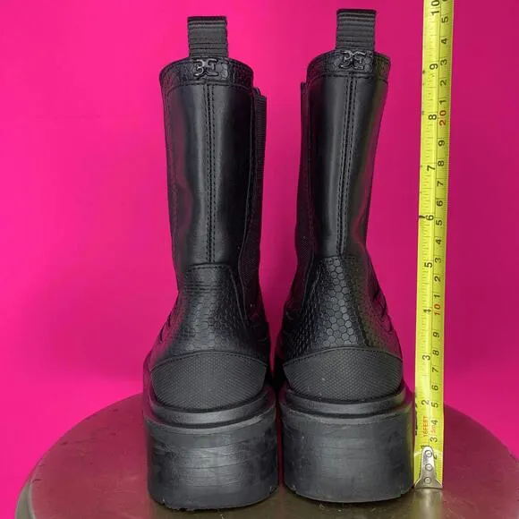Sam Edelman Lulia Black Leather Chunky Platform High Ankle Chelsea Boot Sz 8