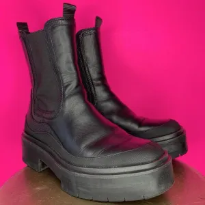 Sam Edelman Lulia Black Leather Chunky Platform High Ankle Chelsea Boot Sz 8