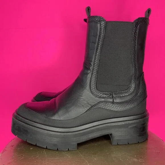 Sam Edelman Lulia Black Leather Chunky Platform High Ankle Chelsea Boot Sz 8