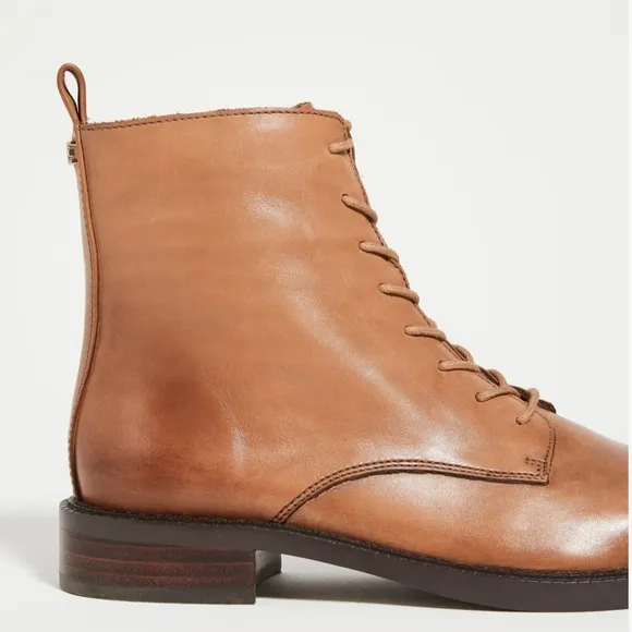 Sam Edelman Nina Boot combat brown woman's ankle shoes lace up side zipper sz 5