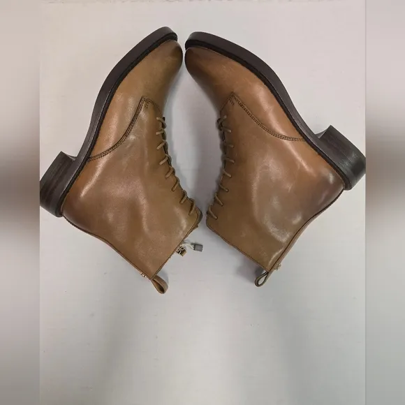Sam Edelman Nina Boot combat brown woman's ankle shoes lace up side zipper sz 5