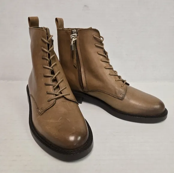 Sam Edelman Nina Boot combat brown woman's ankle shoes lace up side zipper sz 5