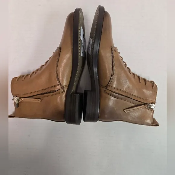 Sam Edelman Nina Boot combat brown woman's ankle shoes lace up side zipper sz 5