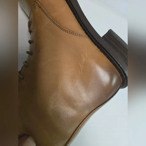 Sam Edelman Nina Boot combat brown woman's ankle shoes lace up side zipper sz 5