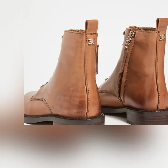 Sam Edelman Nina Boot combat brown woman's ankle shoes lace up side zipper sz 5