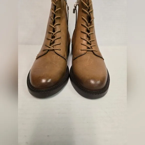 Sam Edelman Nina Boot combat brown woman's ankle shoes lace up side zipper sz 5