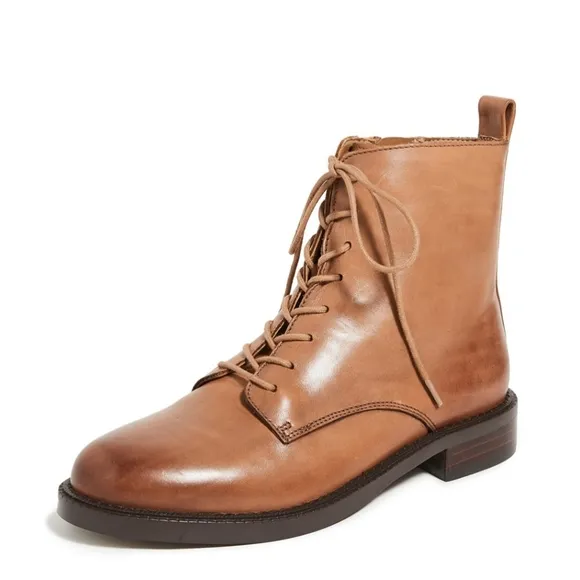 Sam Edelman Nina Boot combat brown woman's ankle shoes lace up side zipper sz 5