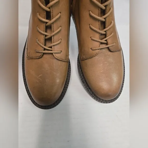 Sam Edelman Nina Boot combat brown woman's ankle shoes lace up side zipper sz 5