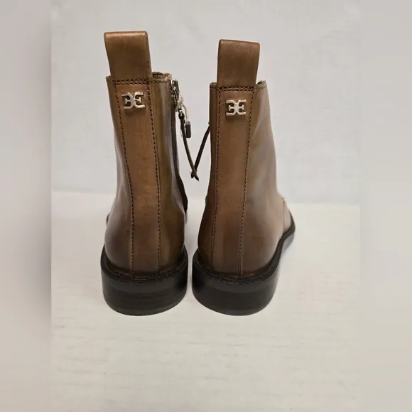 Sam Edelman Nina Boot combat brown woman's ankle shoes lace up side zipper sz 5