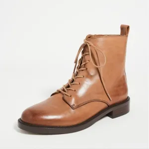 Sam Edelman Nina Boot combat brown woman's ankle shoes lace up side zipper sz 5