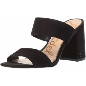 SAM EDELMAN Suede Black Two Strap Sandal Mule Slip-On Block Heeled Shoes Sz 9