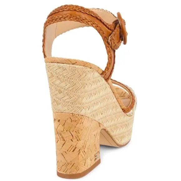 Sam Edelman Tan Genuine Leather Woven Platform Sandals