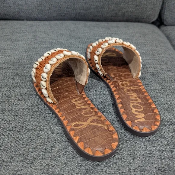 Sam Edelman Tan Slide Sandals with Woven Detail