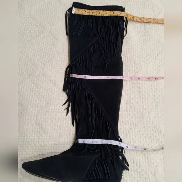 Sam Edelman URI Fringe Black Suede Over the Knee Boots 7,5