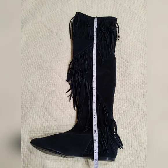 Sam Edelman URI Fringe Black Suede Over the Knee Boots 7,5