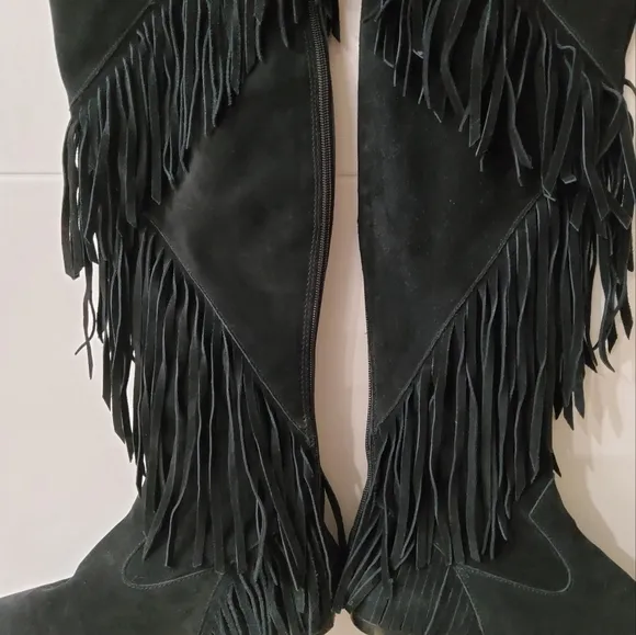 Sam Edelman URI Fringe Black Suede Over the Knee Boots 7,5