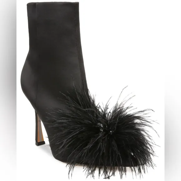 Sam Edelman Women's Ency Feather Dress Booties - Black Satin Ankle Booties