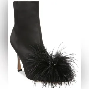 Sam Edelman Women's Ency Feather Dress Booties - Black Satin Ankle Booties