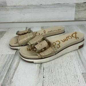 Sam Edelman Womens sz 6M Tan ariane woven fabric tortoise buckle slides