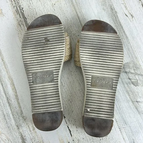Sam Edelman Womens sz 6M Tan ariane woven fabric tortoise buckle slides