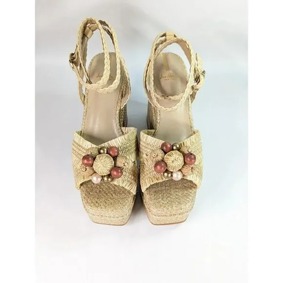 Sam Edelman Women's Tate Woven Raffia Ankle-Strap Platform Size 9 (MSRP $170)