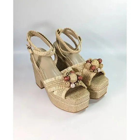 Sam Edelman Women's Tate Woven Raffia Ankle-Strap Platform Size 9 (MSRP $170)