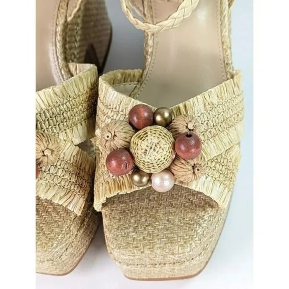 Sam Edelman Women's Tate Woven Raffia Ankle-Strap Platform Size 9 (MSRP $170)