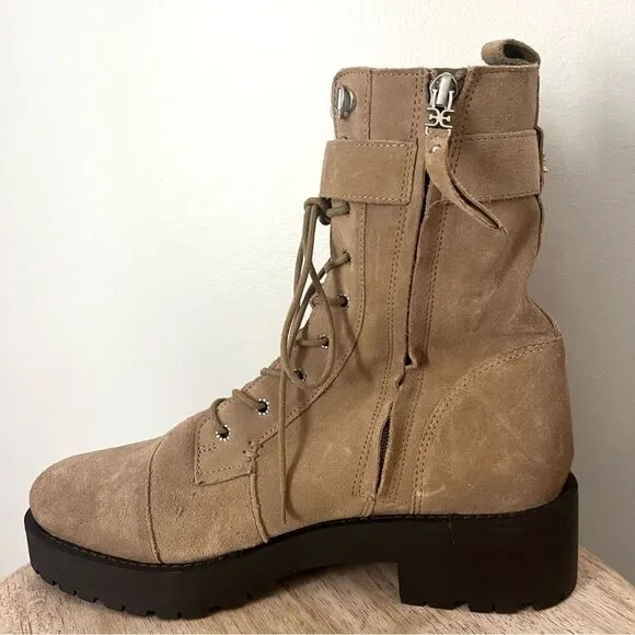 Sam Edelman Junip Suede Combat Boots with Side Zip and Buckle 10 Tan NWOB