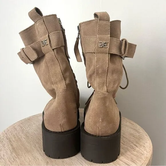 Sam Edelman Junip Suede Combat Boots with Side Zip and Buckle 10 Tan NWOB