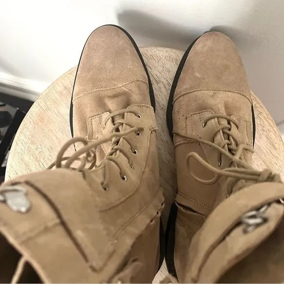 Sam Edelman Junip Suede Combat Boots with Side Zip and Buckle 10 Tan NWOB