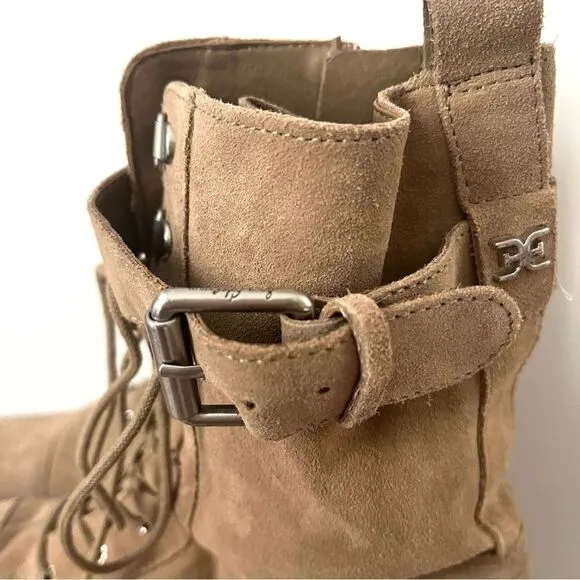 Sam Edelman Junip Suede Combat Boots with Side Zip and Buckle 10 Tan NWOB