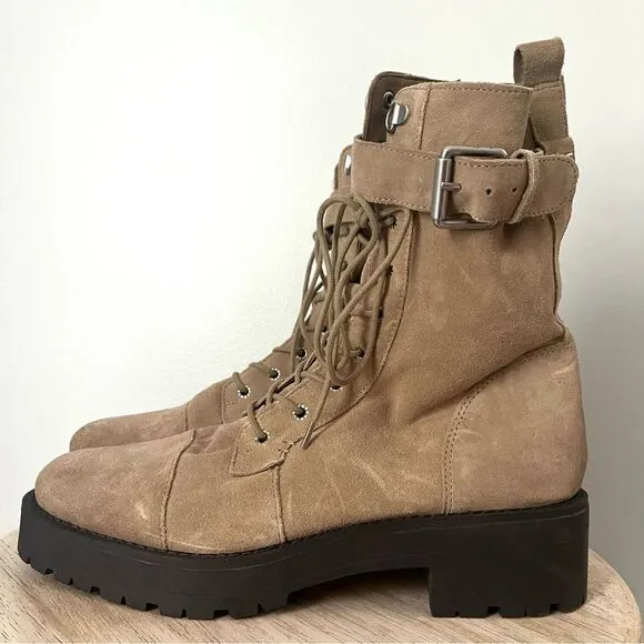 Sam Edelman Junip Suede Combat Boots with Side Zip and Buckle 10 Tan NWOB
