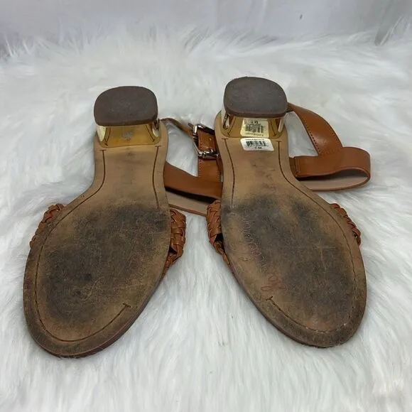 Sam Edelman Teena 2 Saddle Cognac Leather Woven Strap Sandals Sz 7