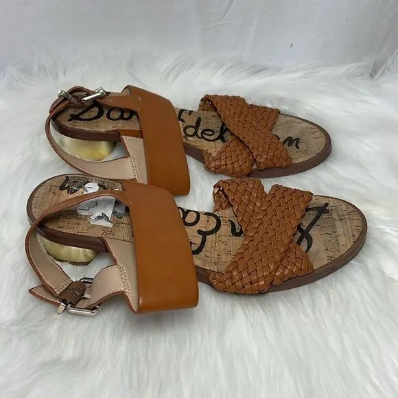 Sam Edelman Teena 2 Saddle Cognac Leather Woven Strap Sandals Sz 7
