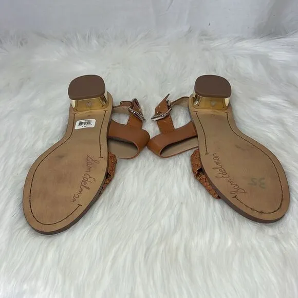 Sam Edelman Teena Saddle Tan Leather Woven Strap Sandals Heels Sz 6