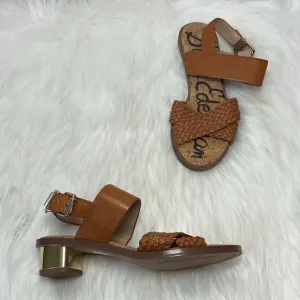 Sam Edelman Teena Saddle Tan Leather Woven Strap Sandals Heels Sz 6